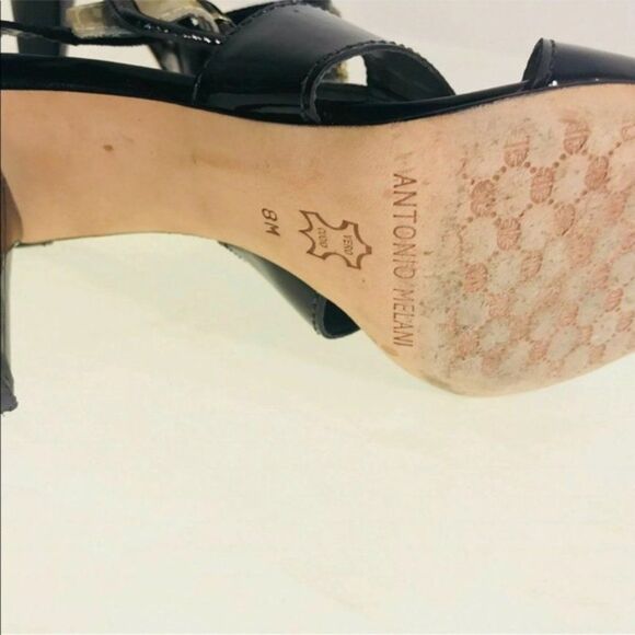 Antonio Melani Sandals Size 8 Black Gold Heels Y - Picture 6 of 8